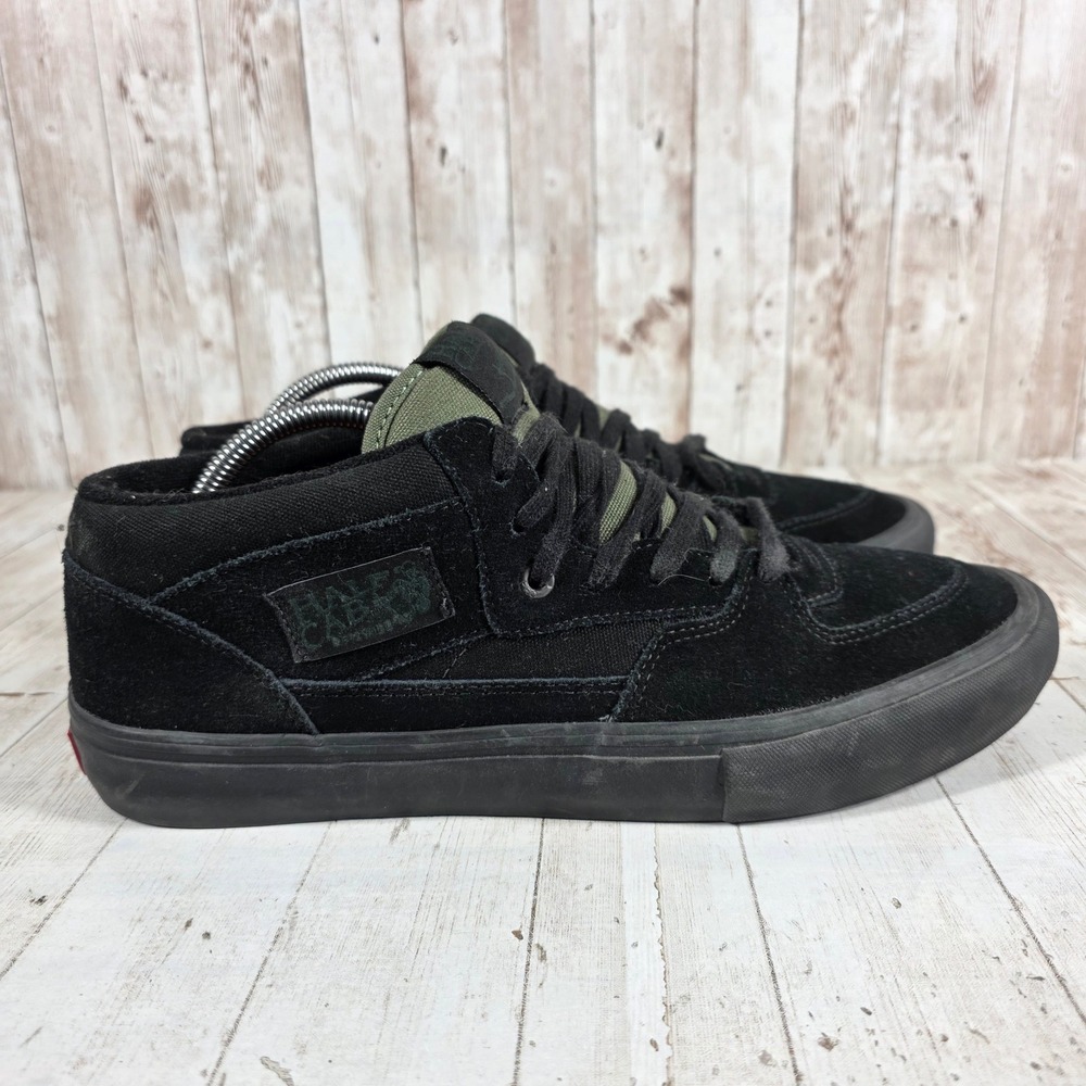 Vans Half Cab Pro Mens 11 Black Olive Green Suede Skate Shoes TC6D Mid Top